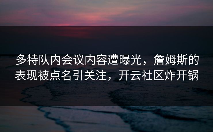 多特队内会议内容遭曝光，詹姆斯的表现被点名引关注，开云社区炸开锅